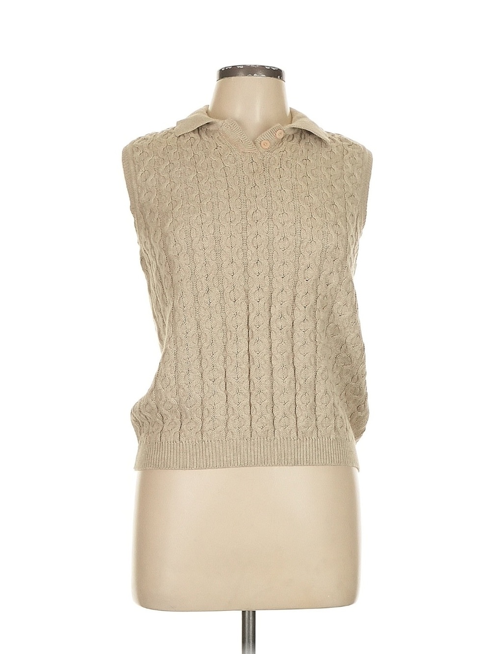 Women's Cable Knit Sleeveless Sweater Vest - Cream